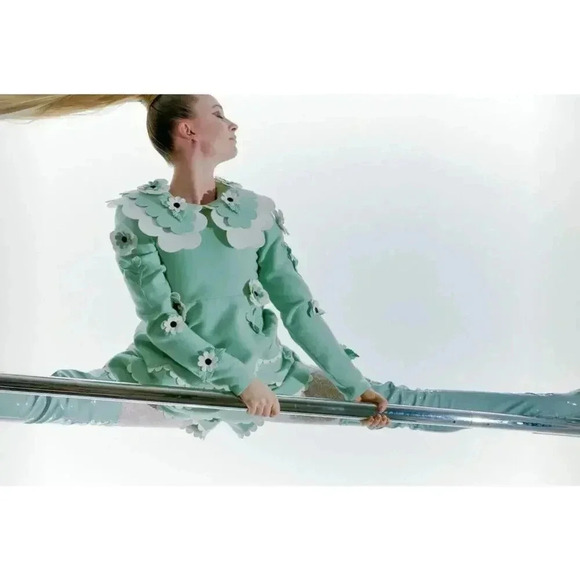 $1695 VIVETTA 3D EMBROIDERED BABY DOLL DRESS Sz 40 / S AquaMint Green - Picture 3 of 16